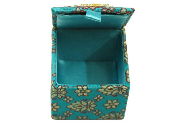 2.5 x 2.5 x 2 inch Blue Embroidered Floral Zari Box