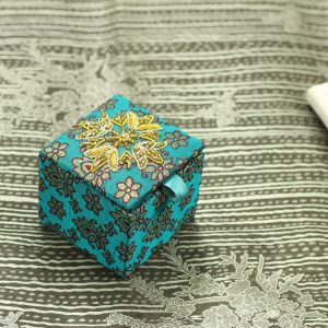 2.5 x 2.5 x 2 inch Blue Embroidered Floral Zari Box