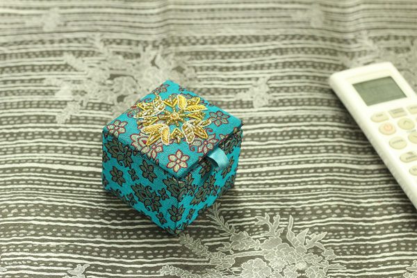 2.5 x 2.5 x 2 inch Blue Embroidered Floral Zari Box