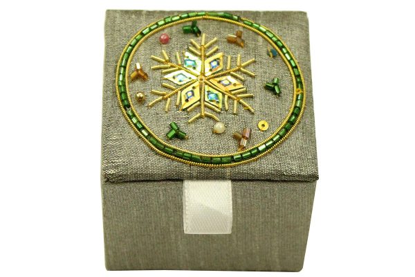 2.5 x 2.5 x 2 inch Silver Embroidered Geometric Zari Box