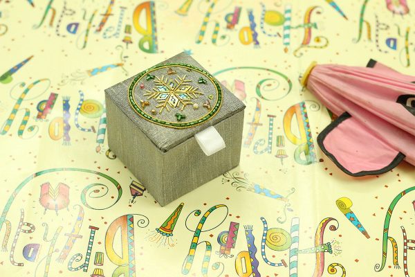 2.5 x 2.5 x 2 inch Silver Embroidered Geometric Zari Box