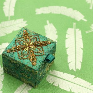 2.5 x 2.5 x 2 inch Green Embroidered Geometric Zari Box