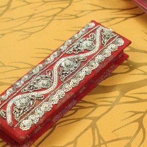 8 x 2.5 x 1 inch Maroon Embroidered Geometric Zari Box