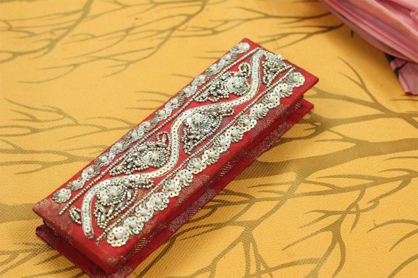 8 x 2.5 x 1 inch Maroon Embroidered Geometric Zari Box