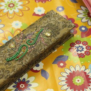 8 x 2.5 x 1 inch Gold Embroidered Floral Zari Box