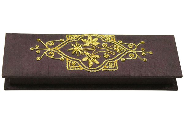 8 x 2.5 x 1 inch Purple Embroidered Floral Zari Box