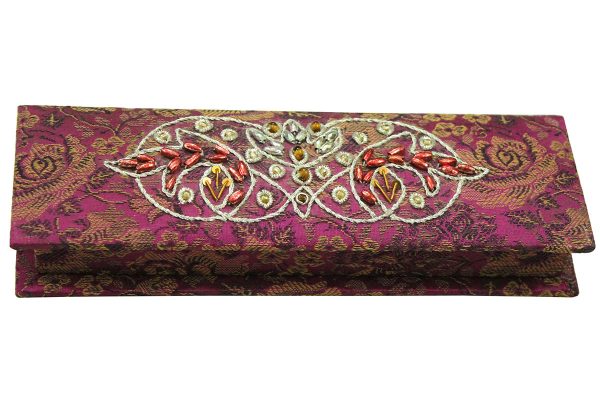 8 x 2.5 x 1 inch Pink Embroidered Floral Zari Box