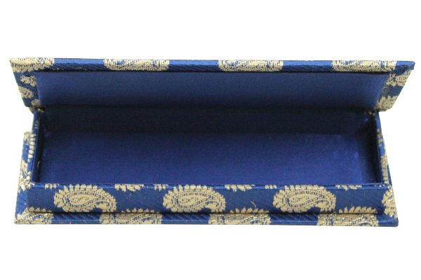 8 x 2.5 x 1 inch Blue Embroidered Floral Zari Box