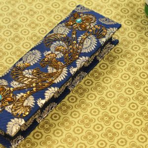 8 x 2.5 x 1 inch Blue Embroidered Floral Zari Box