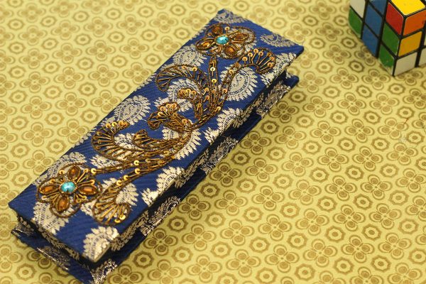 8 x 2.5 x 1 inch Blue Embroidered Floral Zari Box