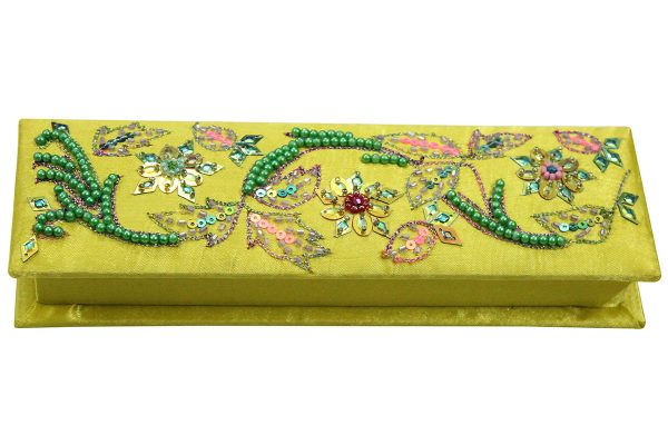 8 x 2.5 x 1 inch Yellow Embroidered Floral Zari Box