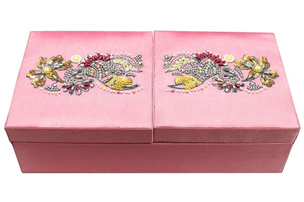 12 x 6 x 3 inch Pink Embroidered Floral Zari Box