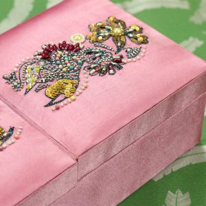 12 x 6 x 3 inch Pink Embroidered Floral Zari Box