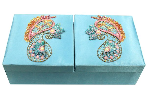 12 x 6 x 3 inch Blue Embroidered Floral Zari Box