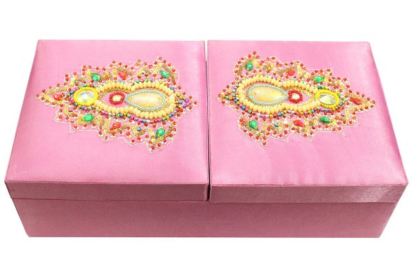 12 x 6 x 3 inch Pink Embroidered Floral Zari Box