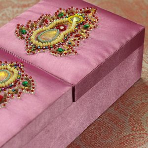 12 x 6 x 3 inch Pink Embroidered Floral Zari Box