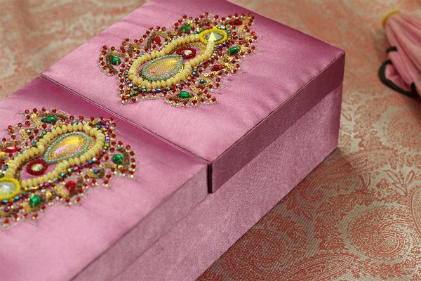 12 x 6 x 3 inch Pink Embroidered Floral Zari Box