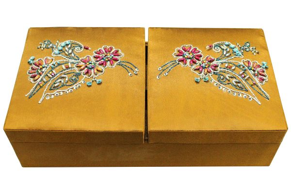 12 x 6 x 3 inch Brown Embroidered Floral Zari Box
