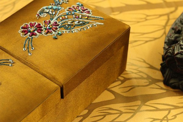 12 x 6 x 3 inch Brown Embroidered Floral Zari Box