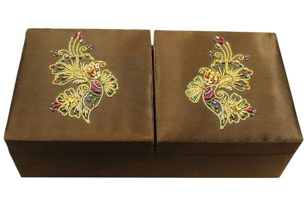 12 x 6 x 3 inch Brown Embroidered Floral Zari Box