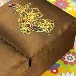 12 x 6 x 3 inch Brown Embroidered Floral Zari Box