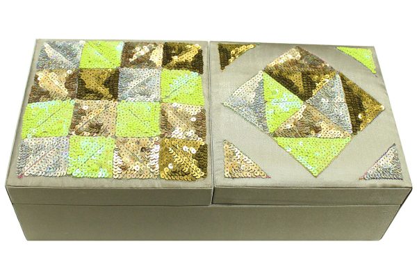 12 x 6 x 3 inch Silver Embroidered Geometric Zari Box