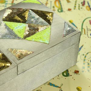12 x 6 x 3 inch Silver Embroidered Geometric Zari Box