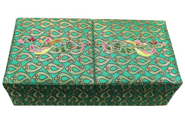 12 x 6 x 3 inch Green Embroidered Floral Zari Box