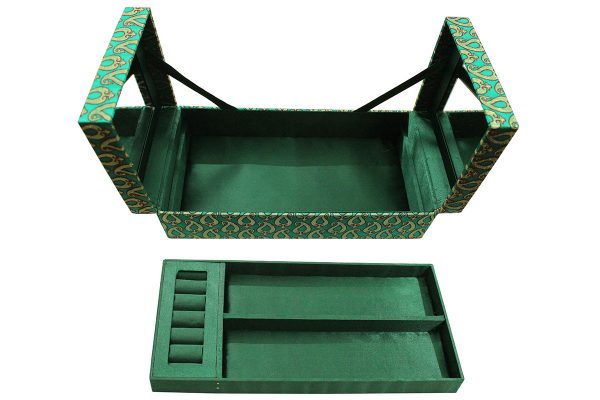 12 x 6 x 3 inch Green Embroidered Floral Zari Box