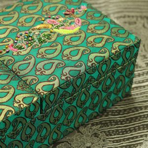 12 x 6 x 3 inch Green Embroidered Floral Zari Box