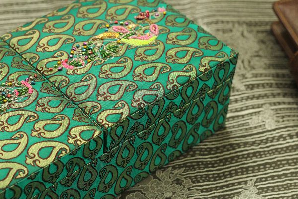 12 x 6 x 3 inch Green Embroidered Floral Zari Box