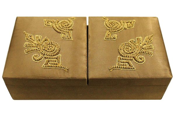 12 x 6 x 3 inch Brown Embroidered Floral Zari Box