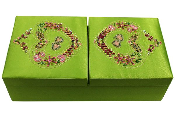 12 x 6 x 3 inch Green Embroidered Floral Zari Box