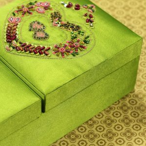 12 x 6 x 3 inch Green Embroidered Floral Zari Box