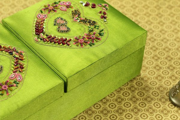 12 x 6 x 3 inch Green Embroidered Floral Zari Box