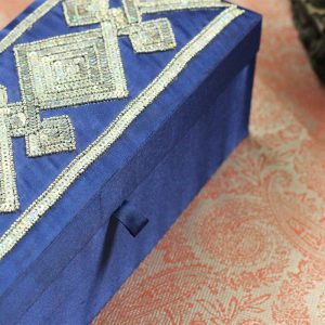 12 x 4.5 x 4 inch Blue Embroidered Geometric Zari Box