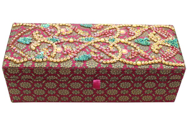 12 x 4.5 x 4 inch Pink Embroidered Floral Zari Box