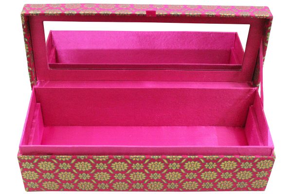 12 x 4.5 x 4 inch Pink Embroidered Floral Zari Box