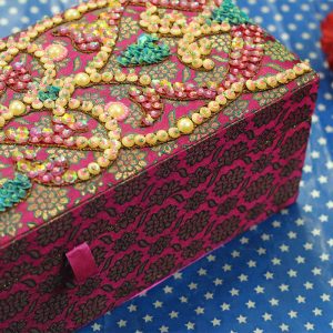 12 x 4.5 x 4 inch Pink Embroidered Floral Zari Box