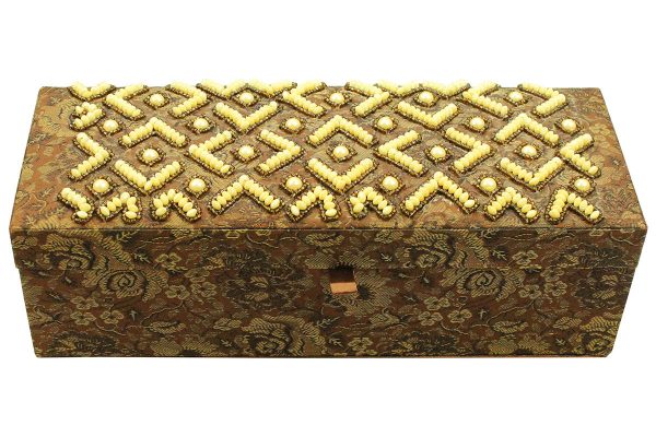 12 x 4.5 x 4 inch Brown Embroidered Geometric Zari Box