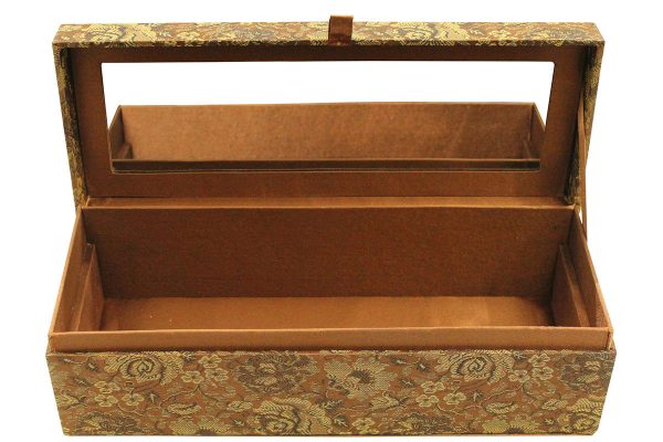 12 x 4.5 x 4 inch Brown Embroidered Geometric Zari Box