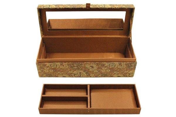 12 x 4.5 x 4 inch Brown Embroidered Geometric Zari Box