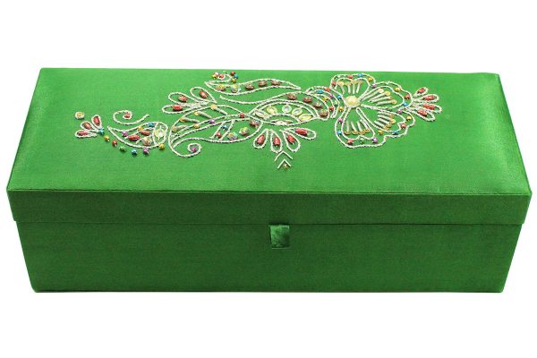 12 x 4.5 x 4 inch Green Embroidered Floral Zari Box