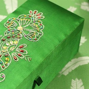 12 x 4.5 x 4 inch Green Embroidered Floral Zari Box