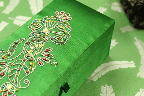 12 x 4.5 x 4 inch Green Embroidered Floral Zari Box