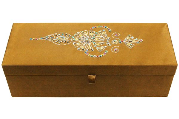 12 x 4.5 x 4 inch Brown Embroidered Floral Zari Box
