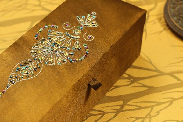 12 x 4.5 x 4 inch Brown Embroidered Floral Zari Box