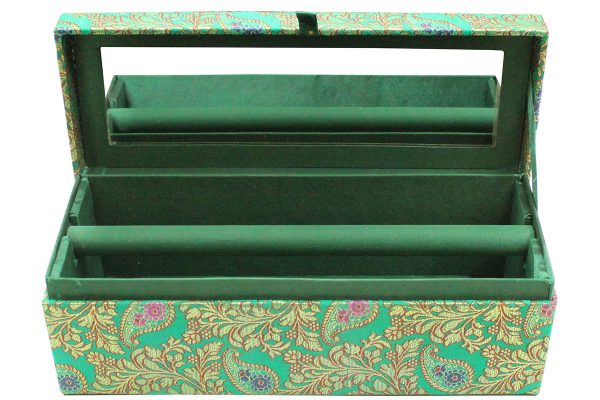 12 x 4.5 x 3.5 inch Green Embroidered Floral Zari Box
