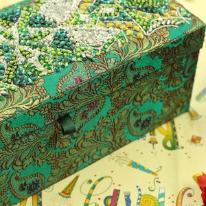 12 x 4.5 x 3.5 inch Green Embroidered Floral Zari Box