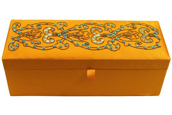 12 x 4.5 x 3.5 inch Orange Embroidered Floral Zari Box